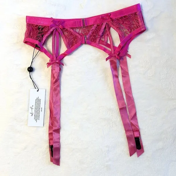 NWT For Love & Lemons Fuchsia Pink Lace Garter Belt - Small - Image 7