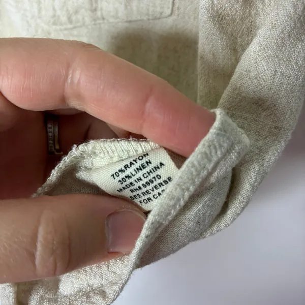 Love Note Beige Rayon Linen Blend Button Up Shirt Short Sleeve Womens Medium - Image 5