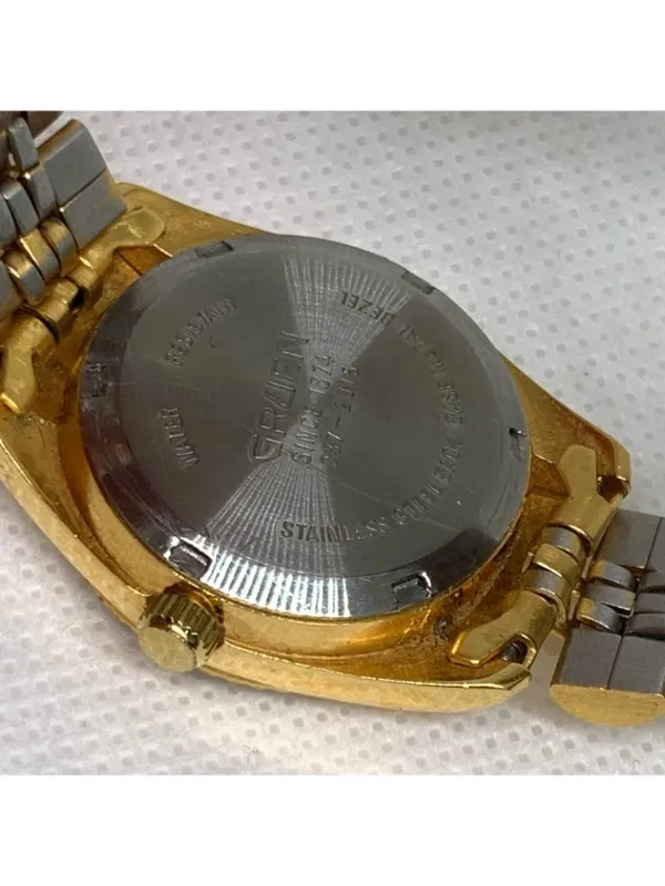Gruen since 1874 gold tone date classic watch 26mm Japan up to 7.5” running - Image 7