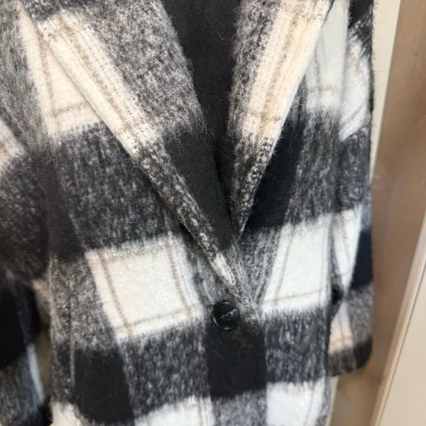 Karen Kane Plaid Fringe Jacket Black White Button Notch Collar Wool Blend S - Image 7