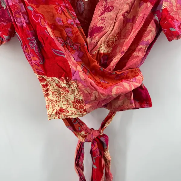 Free People Ashley Top SZ Large Fun Combo Wrap Crop NWT Red Boho Floral Waist - Image 10
