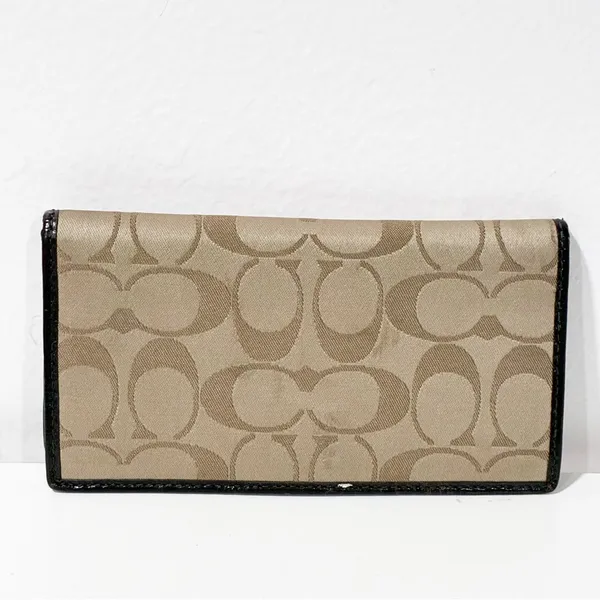 Coach Leather Checkbook Wallet in Signature Canvas Khaki‎ - Image 5