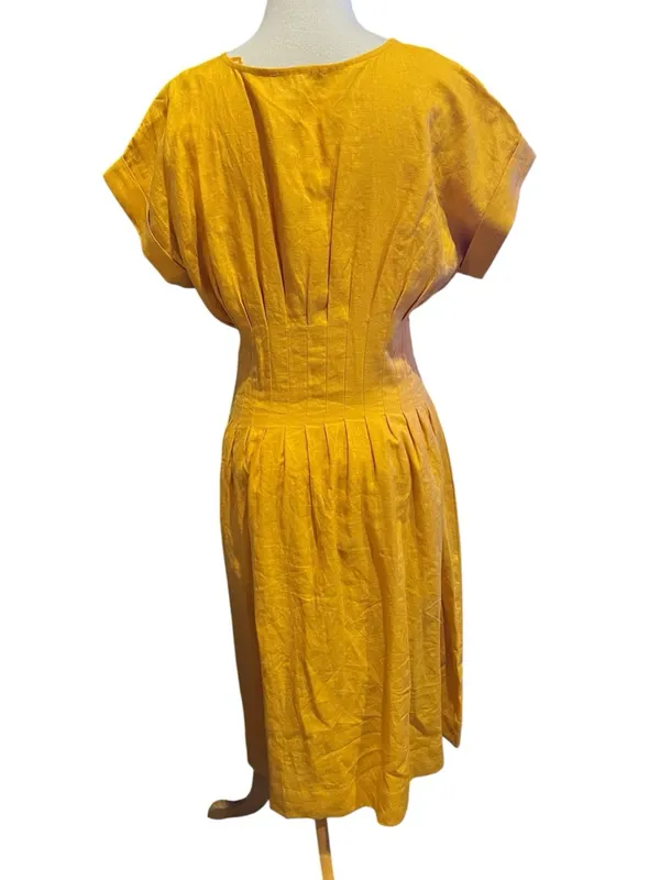 Antonio Melani, 100% linen button-down dress, mustard color, church, office 2 - Image 2