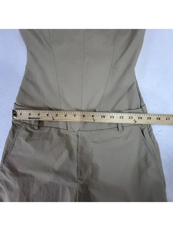 Zara Strapless Jumpsuit Off The Shoulder Wide Leg Khaki Size S Blogger Fav New - Image 14