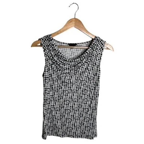 Banana Republic Cowl Neck Top Sleeveless Size XS Grey Oversized Polka Dot Office - Image 7