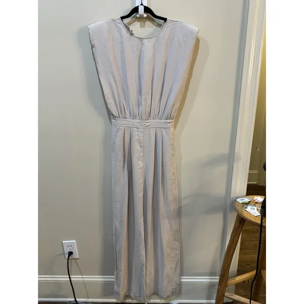 Nonchalant‎ Label Josie Jumpsuit In Oat Size Small Square Shoulder Pleated - Image 3