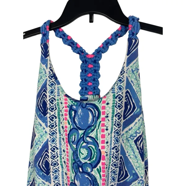Lilly Pulitzer Braided Halter Dress Pink Blue Geometric Print Shift Dress XXS - Image 5