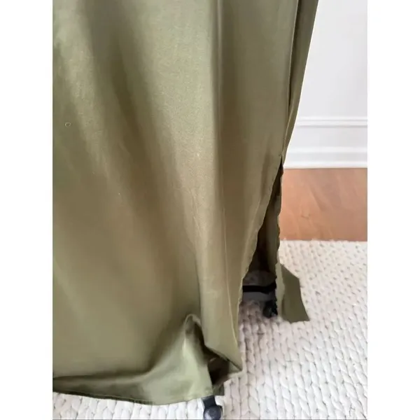 Nicole Miller Satin Olive Ivy Green One Shoulder Dress Size 4 S - Image 6