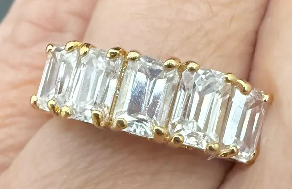 Vintage 925 Gold Over Sterling Silver Five CZ Row Band Women’s Ring Size 8 5g. - Image 6