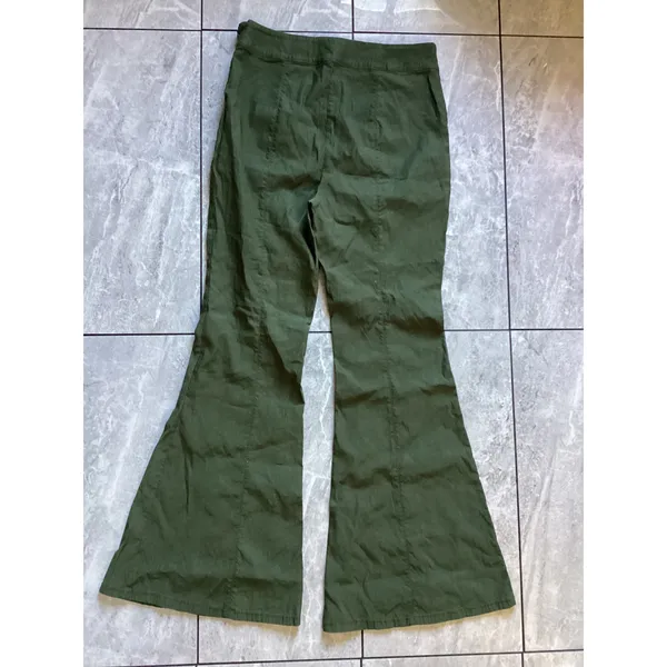Maeve Anthropologie Olive Green High Rise Flare Wide Leg Seam Pants Size 14 - Image 8