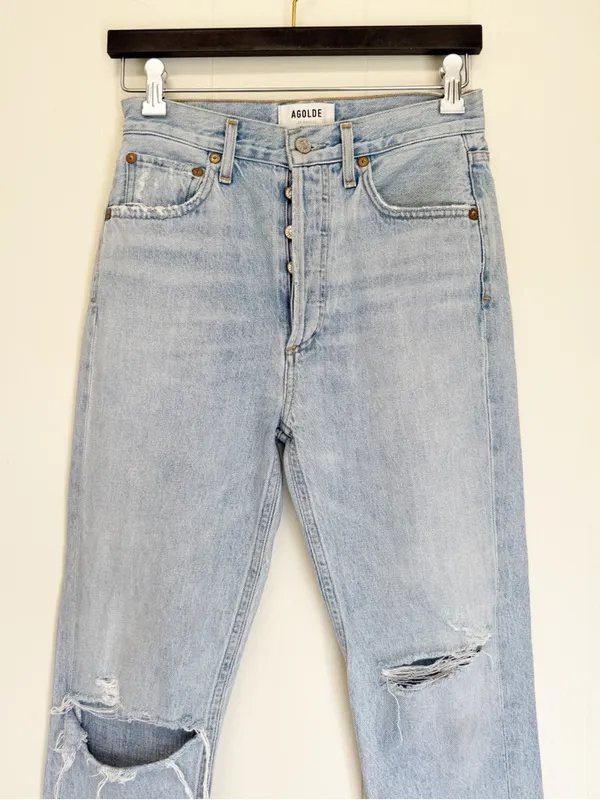AGOLDE Riley Ripped Straight Leg Jeans in Clear Skies Size US - Image 6