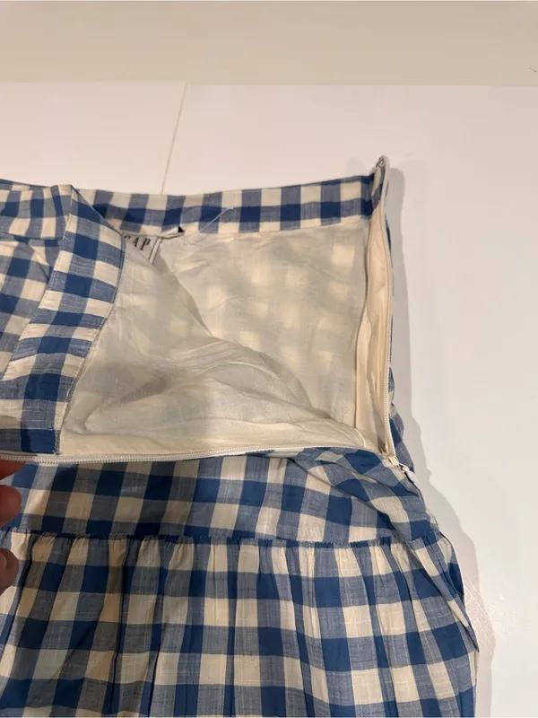 GAP Tiered Maxi Skirt Blue White Gingham Cotton Cottagecore Women’s 8 - Image 10