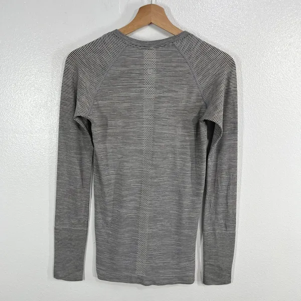 Lululemon Swiftly Tech Long Sleeve Top Race Length‎ 6 Gray White Stripe Shirt - Image 3