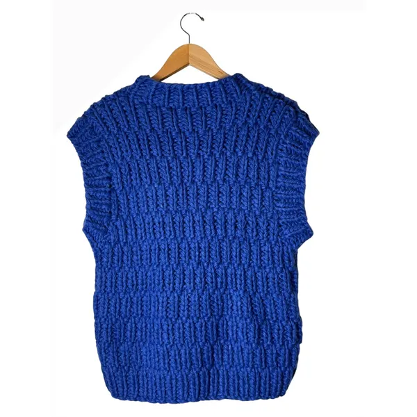 English Factory Sweater Vest Women Small‎ Blue Chunky Knit Oversized Preppy - Image 3