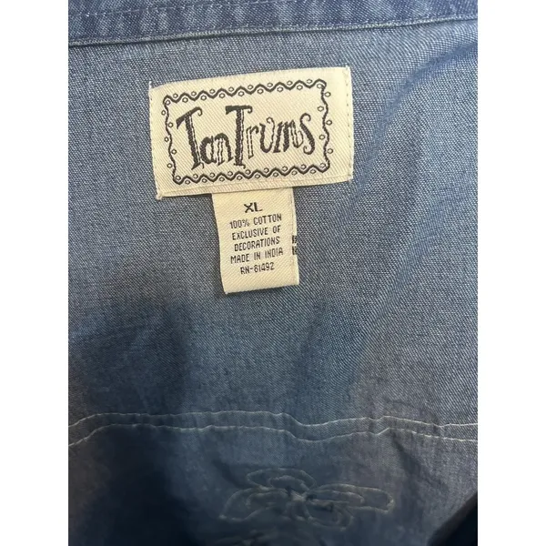 Tantrums Jacket Women XL Blue Good Vintage‎ Embroidered Beaded Denim Retro - Image 10