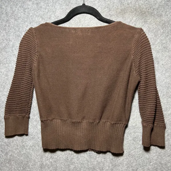 Y2K Guess‎ Brown Cotton Knit Cropped Cardigan Gold Button Scoop Neck L - Image 6