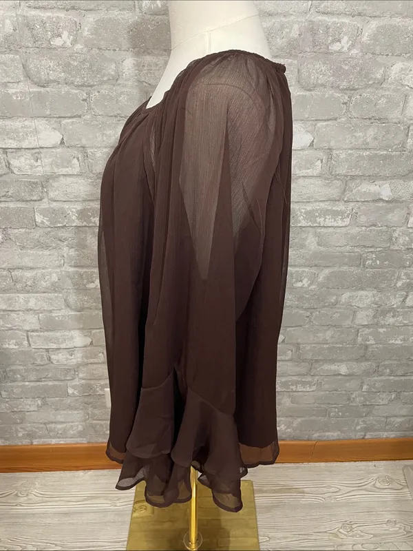 LOFT Chocolate Brown Sheer Long-Sleeve Peasant Top - Image 2