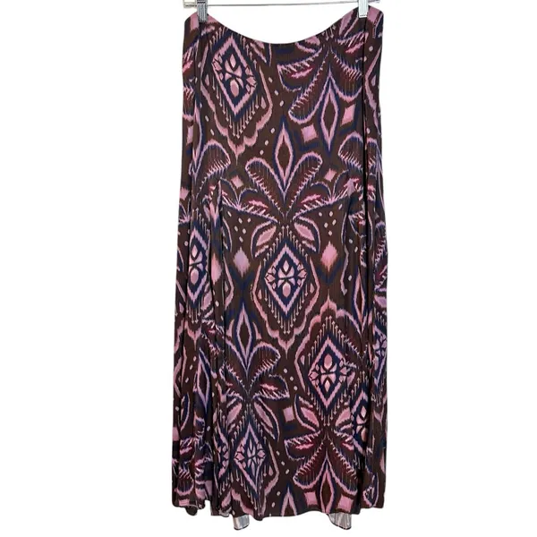 Farm Rio Bohemian Silky Satin Pineapple Ikat A-Line Midi Maxi Skirt Size Large - Image 9