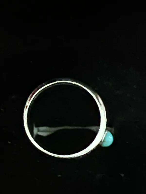 Women’s Stainless Steel Silver Aztec Faux Turquoise Embellished Ring Size 6 - Image 2