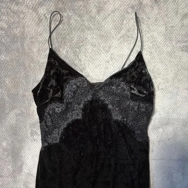Topshop Black Velvet Lace Trim Slip Dress Mini Spaghetti Strap Party Dress US 6 - Image 3