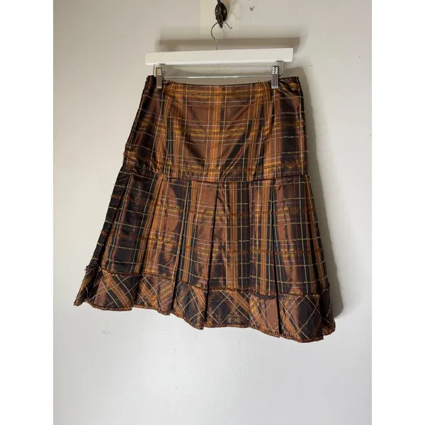 Worth Brown Plaid Pleated Mini Skirt Textured Frayed Grid Academic Aesthetic 6 - Image 2