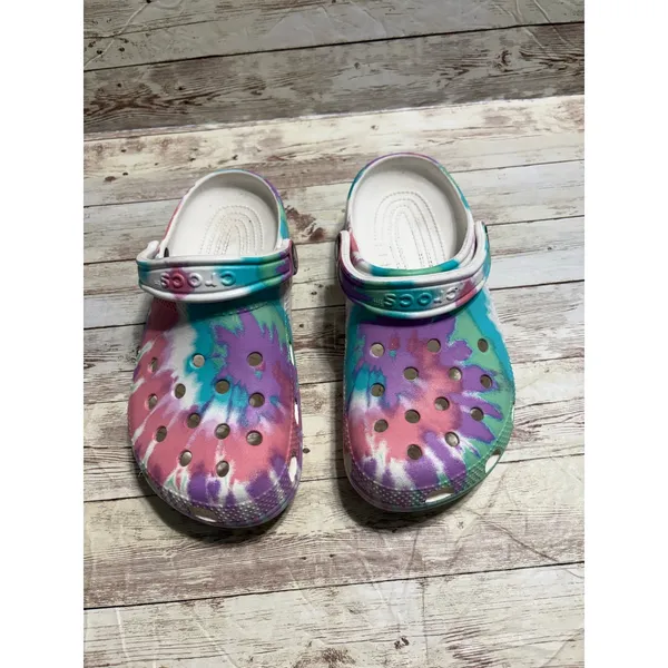 Crocs Classic Pastel Tie-Dye Graphic Clogs Men's 5 Women's 7Pink Blue Purple - Image 4
