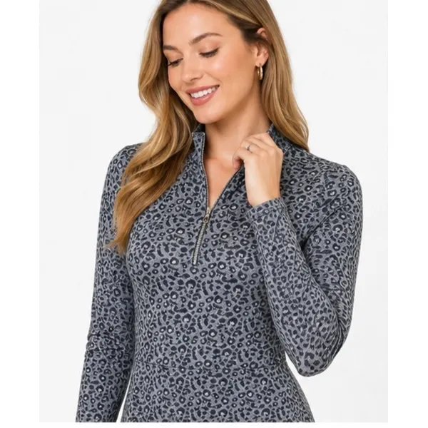 Tommy Hilfiger Womens Dress Size S Leopard Print Mock Neck Quarter Zip Casual - Image 7