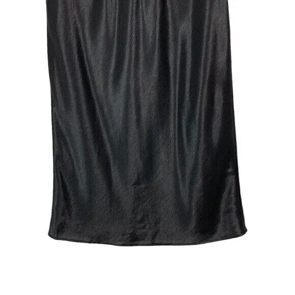 Heartloom Black Satin‎ Midi Skirt Elastic Waist Minimalist Chic Trendy Small - Image 3