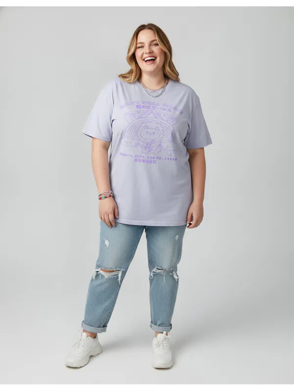 LCM International XL Graphic Tee Lavender Kawaii Cat Pizza Palace Tokyo T-Shirt - Image 5