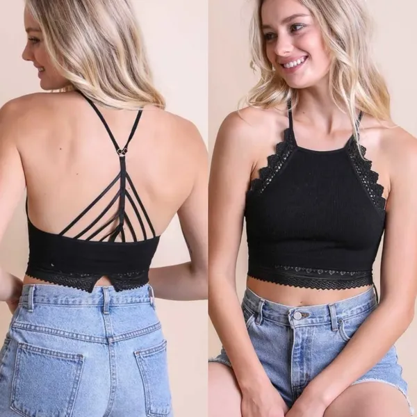 New with tags- Black high neck crochet lace bralette crop top - Image 2