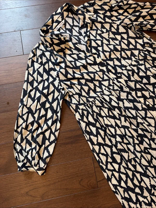 Zara Long Print Collar Dress in Black/Off White Size XL - C30-110 - Image 6