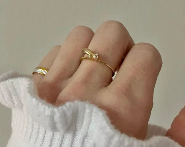 Thin Gold Diamond Abstract Ring “Lyra” 8 Minimal Eclectic Unique Whimsigoth - Image 3