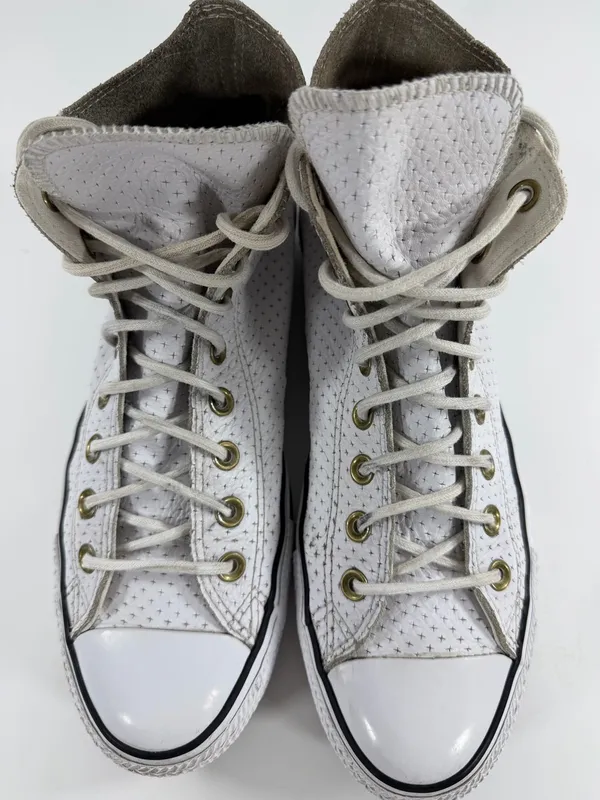 Converse Chuck Taylor All Star White Perforated Leather Hi Top Sneakers W 10 Est - Image 5