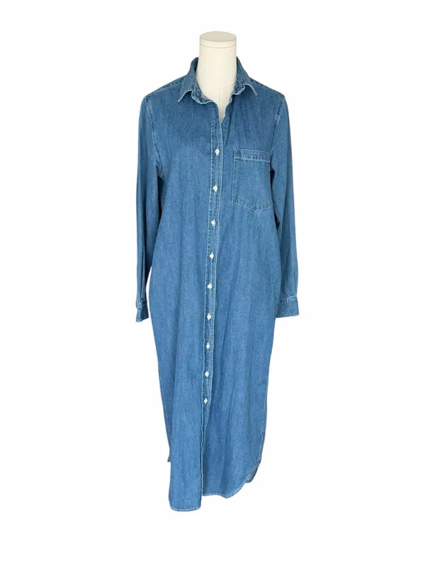 Quince - Distressed Denim Oversized Maxi Shirt Dress Button Front Sz XS - Image 3