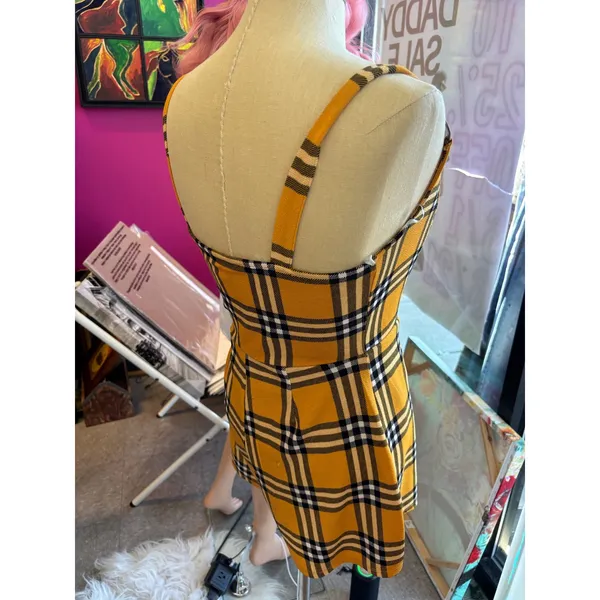 No‎ Boundaries Yellow Plaid Skort Romper O-Ring Straps Small 3-5 - Image 2