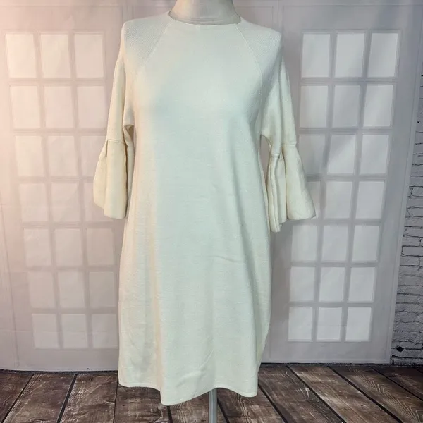 Moth Anthropologie NWT cream Flare sleeve Sweater shift Dress Size Large - Image 5