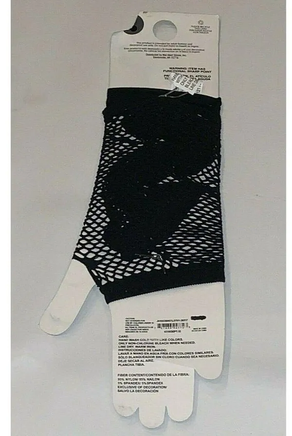 Black Mesh Fishnet Halloween Costume Fingerless Gloves Cyber Punk Gothic - Image 2