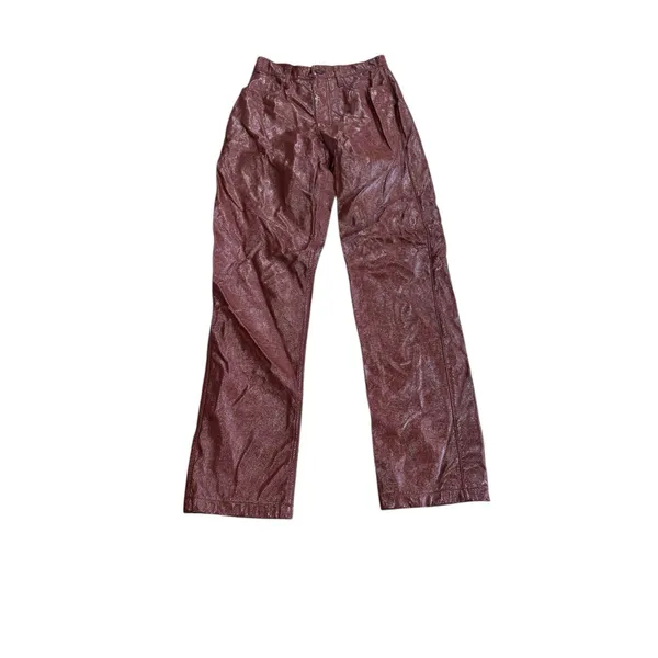 Abercrombie 90s Straight Vegan Leather Pants Womens 4 Red Brown Ultra High Rise - Image 5