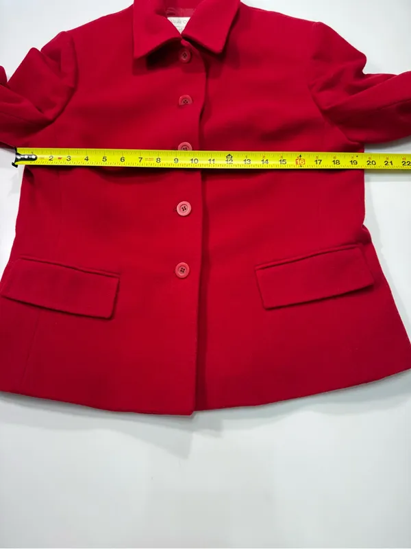 Casual Corner Wool Blend Women's Vibrant Red Button Jacket Size L - Image 4