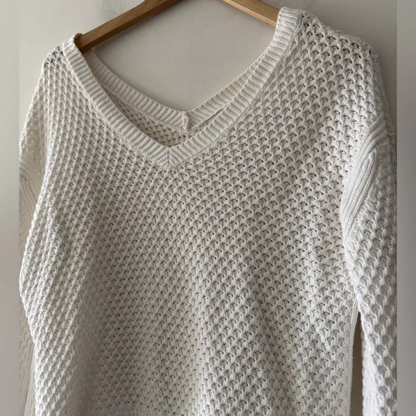 A New Day White V‎ Neck Open Knit Sweater - Image 2