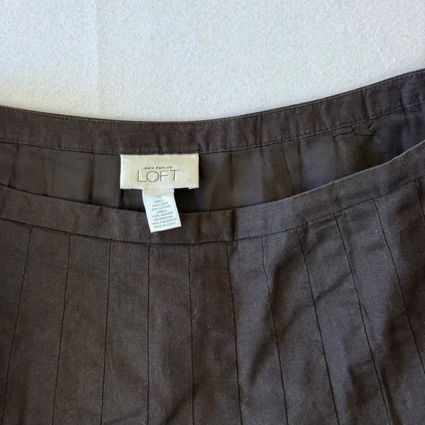 Ann Taylor Loft Brown Linen Blend Pleated Sequin Hem A-Line‎ Skirt Womens 10 - Image 4