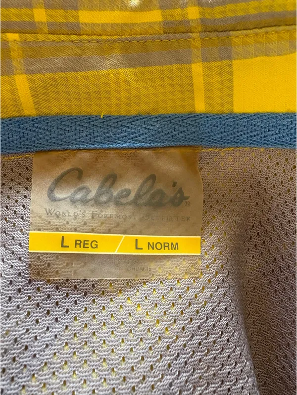 Cabela's Men Yellow Gray Plaid Vented Fishing Short Sleeve Outdoor Button Up - Image 8