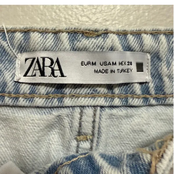 Zara Women's Light Acid Wash Denim Maxi Skirt High Waisted Front‎ Slit Raw Hem M - Image 7