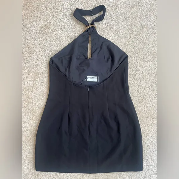 NWT PrettyLittleThing Black Halter Low Back Woven Trim Detail Mini Dress Size 8 - Image 5