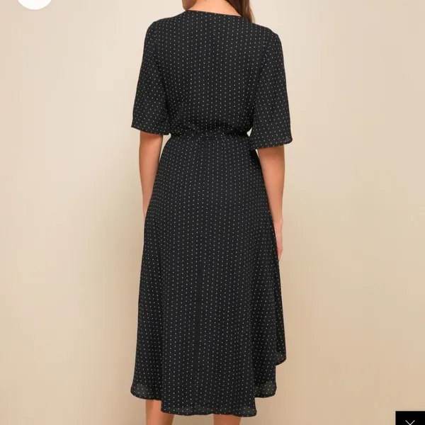 Lulu’s Farah Black Polka Dot Flutter Sleeve Midi Wrap Dress - Image 2
