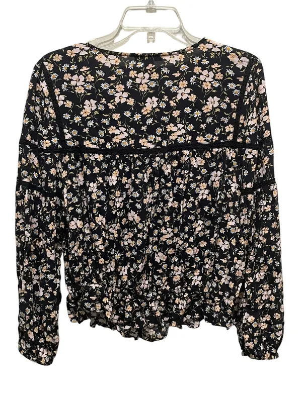 American Eagle Floral Peplum Blouse Black Womens Size Large Long Sleeve Boho - Image 8