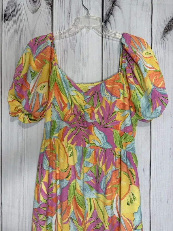 Skies Are Blue Floral Maxi Dress Size L Ruffle Puff Sleeve Smocked Back Lined - Image 2