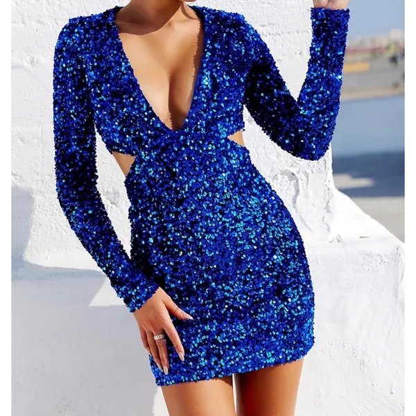 NWT R.Vivimos Blue‎ Sequin Velvet Cutout Mini Bodycon Dress Small - Image 5