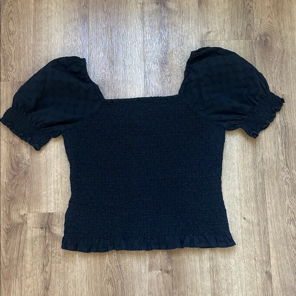 Madewell 100% Cotton Lucie‎ Puff-Sleeve Smocked Bodice Top in Black Size Small - Image 6