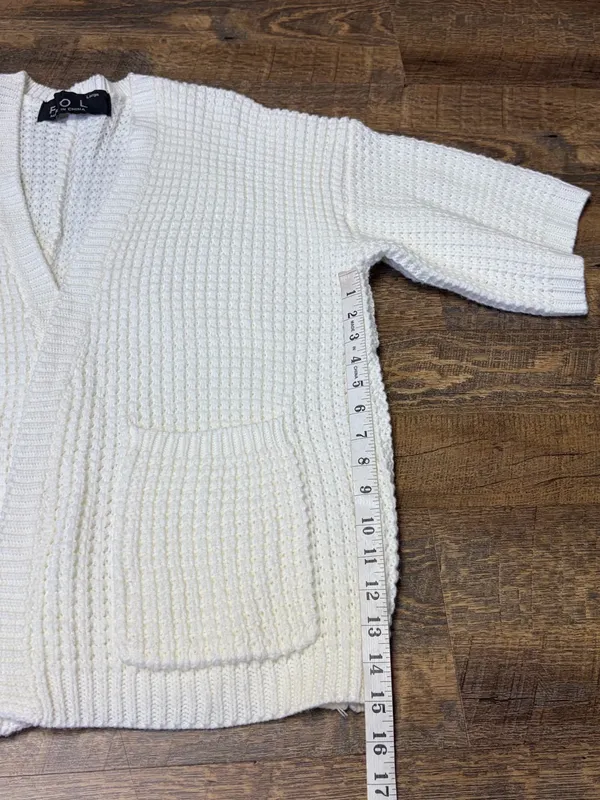POL Chunky Knit Open Front Cardigan Sweater Womens Large Ivory Cream 3/4 Sleeves - Image 6